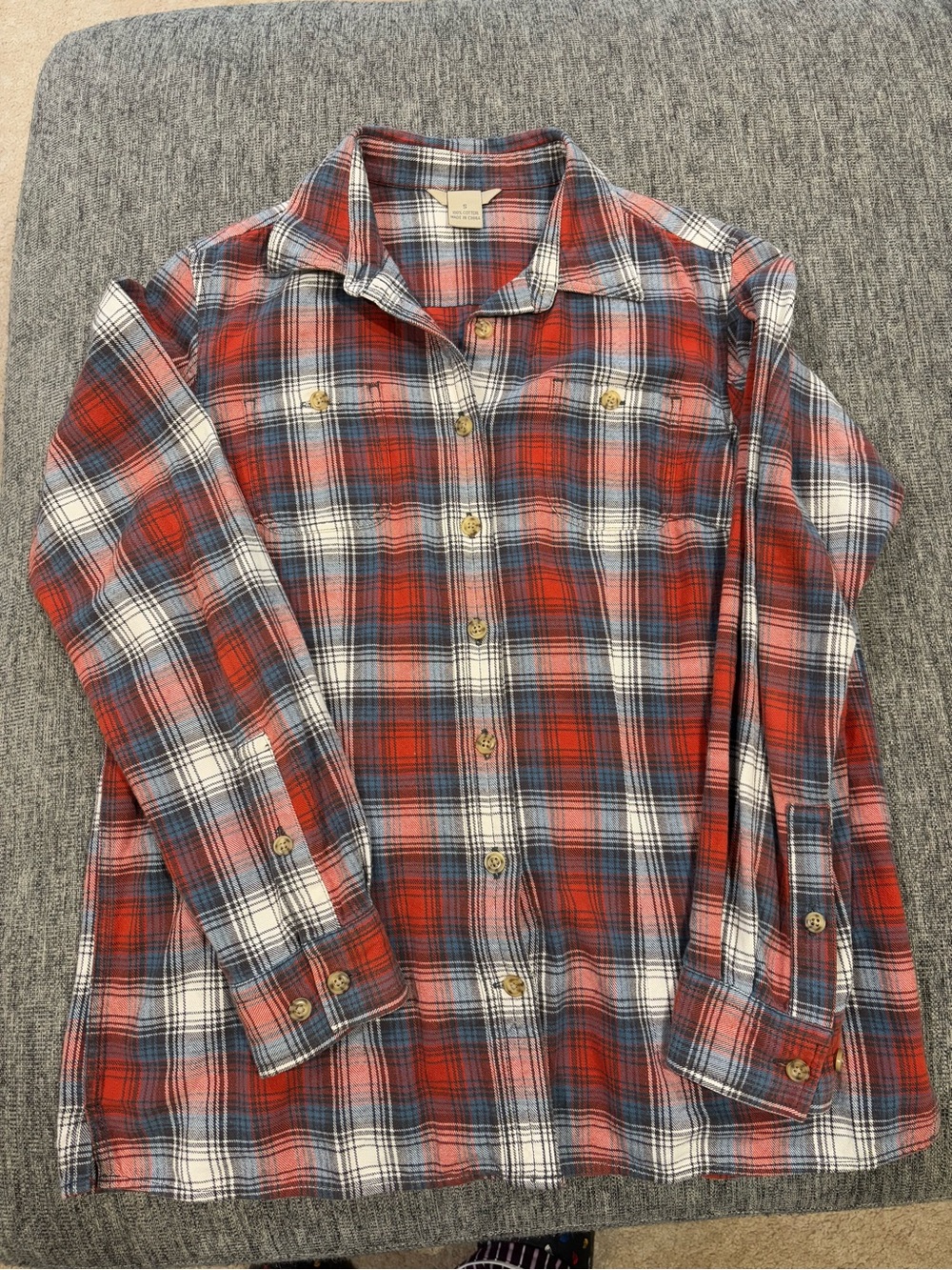 Duluth Trading Co Red & Blue Plaid Cotton Button-Down Shirt